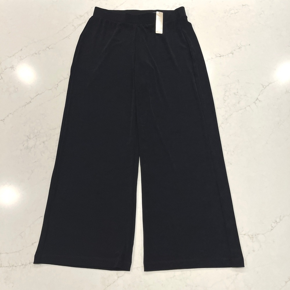 Chicos Travelers Hutton Pant Women Sz M ( 1 , 8/10) Black Wide Leg Slinky Ribbed
